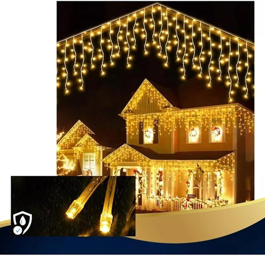 Cascata de 400 LEDs com 10m e 220v Cor Branco Frio e Branco Quente Luxo Cordão Pisca LuvinCo Natal (Branco-quente)