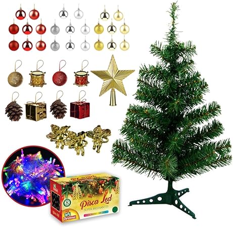 Kit Arvore De Natal 60cm Decorada Com 47 Enfeites Completa 110/220