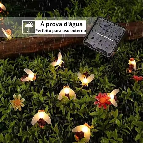 Pisca Pisca Led Solar 9,5 Metros 50 Luzes Decoração Externa A Prova D'Agua (Abelha, 3,5cm)